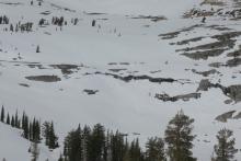 Multiple glide cracks on the east face of Pyramid. 