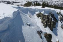 The large cornice on Echo Peak has broken in a couple areas and sent large chunks down. 