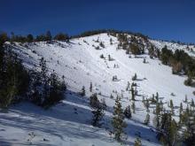 Southern end of Proletariat Bowl with 4 to 6 inches of snowcover.