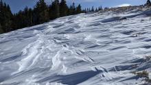 Wind sculpted snow along the ridgeline