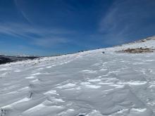 Sastrugi snow was widespread