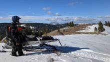 Wind scoured ridgetops with solar aspect melt to bare ground at 7,800'.