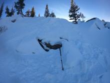 Looking up from debris at ski kick triggered wind slab