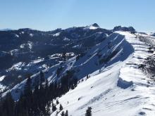 Some blowing snow off of the higher peaks on the Sierra Crest.