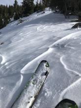 Wind effected snow near tree line.