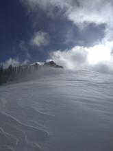 Drifting snow above treeline.