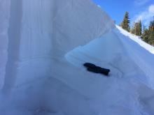 Avalanche bed surface - the crust at the base of the 12/25 snow. The Dec 11th facets are below the lower crust in the picture.