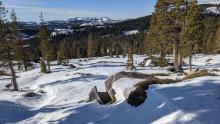 Below 7600', lots of exposed granite rock.