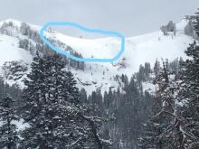 Wind slab avalanche seen off of Sierra Crest.  Looked to be similar to the small avalanche that we saw failing on the buried surface hoar layer.
