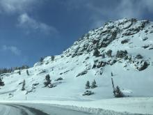 Loose dry avalanches on steep slopes off the highway