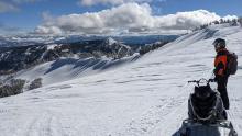 Large drooping cornices in the summit bowl of Mt. Lola