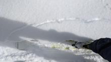 Storm slab cracking while breaking trail.