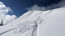 Two small wind slabs, both intentionally triggered.