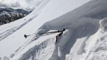 Wind slabs failing on a density change mid height within the wind drifted storm snow.