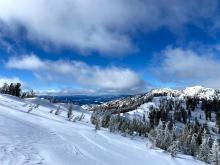 Signs of wind-blown snow along ridgeline NE of Rose Knob on backside of Incline Peak