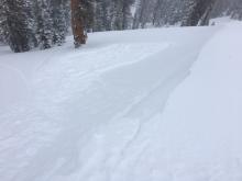 Wind slab avalanche intentionally triggered. Only 4 to 6 inches deep but propagated 25 ft wide.