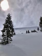 Wind slab and possible loose dry avalanche under cornice formation on Meiss Ridge