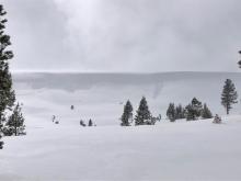 Same wind slab avalanche activity under cornice formation on Meiss Ridge