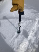 While new snow was only a few inches deep near the road, on the loaded side of the summit ridge there was over a foot of soft new snow. 