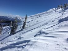 NE wind scouring on North bowl of Carpenter Peak