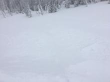 Large cornice pieces that triggered some cracking in the slope below. 