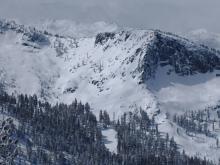 One small loose wet avalanche seen on E face of Crag Pk at 11:30 am. It was not there at 10 am.