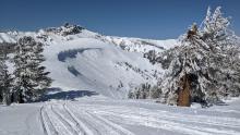 Large cornices above a wind-loaded NE facing slope between Castle Peak and Frog Lake Cliffs