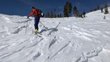 Wind scoured surfaces and wind sculpted features were everywhere on near and above treeline slopes.