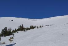 Cornice immediately south of Steven's Peak, heavily NE wind scoured but still capable of collapse.