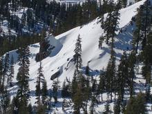 Very small natural wet loose avalanche from yesterday (3/27) on a NE aspect at around 7,500'.