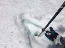 Wet snow on top of the remnants of last night's refreeze on top of more wet snow. 