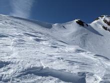 Firm and textured snow surface as we gained our high point at The Sisters.