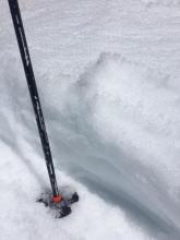 2'' of soft snow on top of a 6'' M/F crust at 8600', S aspect just before noon.