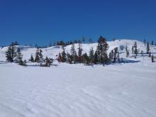 Cornices above E aspect slopes on summit ridge of Andesite Pk.