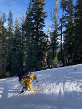 Examining the snow below Elephant's Hump.