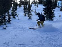 skiable wind drifts in sheltered areas, targeted terrain