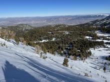 Firm refrozen surfaces on steep East aspect