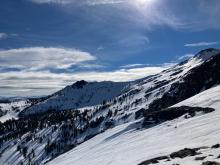 North facing slopes in Elephant's Graveyard holding much better snow coverage