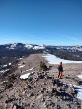 Wind scoured ridge with minimal snow @ 8,000'