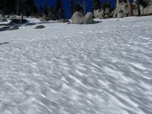 Solar affected "corn flake snow" rode well when warm and loose.