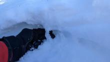 Percolation tubs indicating water draining vertically through the snowpack.