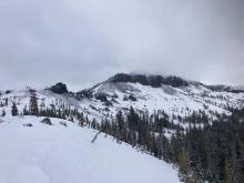 Castle Peak in the clouds at 9:30am