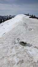 Some fissures are starting to melt out above the E facing slopes near the summit of Judah.