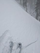 Skier triggered shooting cracks on a wind-loaded test slope.