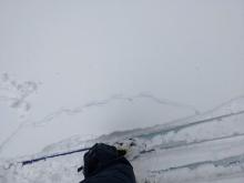 Minor cracking around my skis in sheltered terrain. 