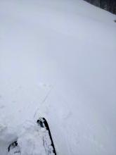 Skier triggered shooting cracks on a wind-loaded test slope.