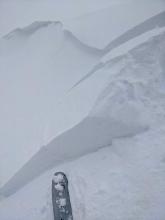 Skier triggered wind-slab failure on a wind-loaded test slope.