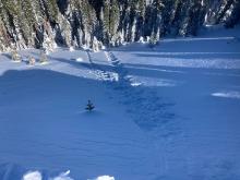 Oven-sized cornice pieces dropped on a wind-loaded slope did not produce any signs of instability.