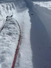 This skin track was actively refilling with blowing snow made up of new snow fragments & graupel. 