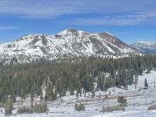 Diminishing snow pack on Red Lake Peak. 